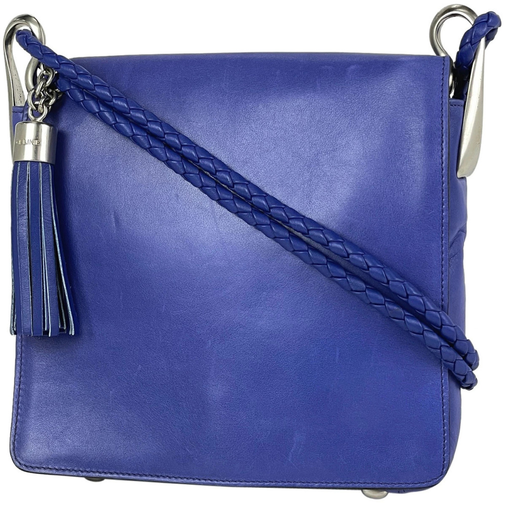 Celine Logo Shoulder Bag Leather Blue
